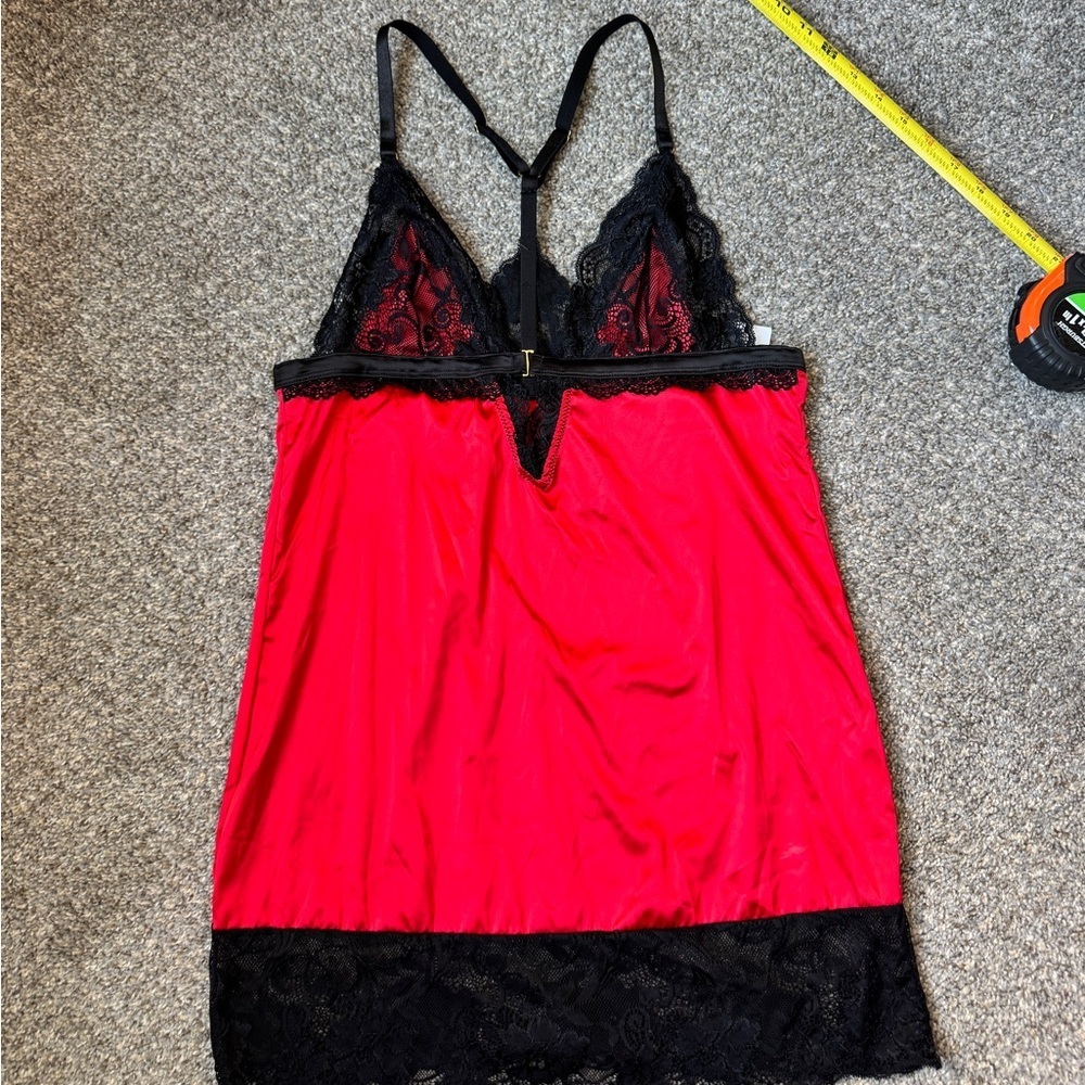 Luxurious Scarlet and Ebony Lace Slip